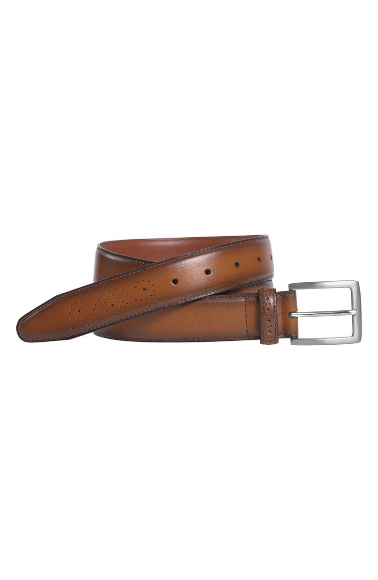 Johnston & Murphy Kids' Brogued Leather Belt, Main, color, Tan