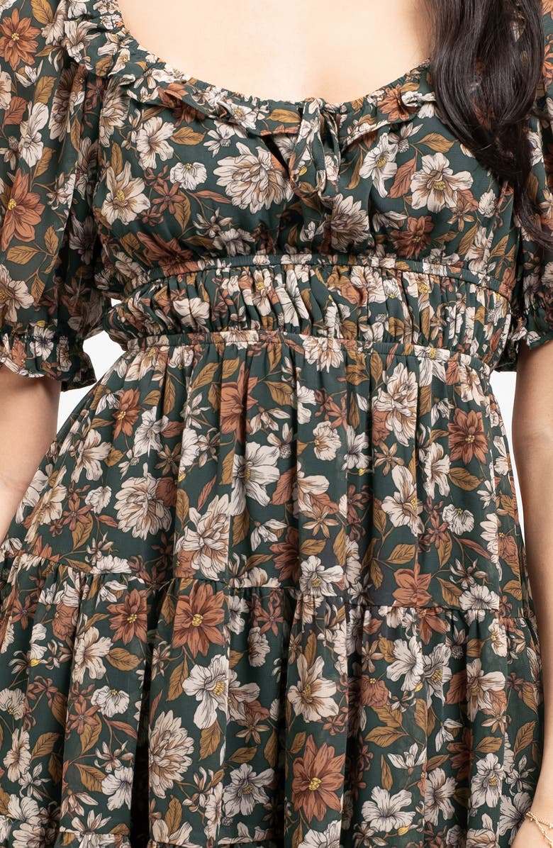 AUGUST SKY Floral Empire Waist Dress, Alternate, color, Hunter Green Multi