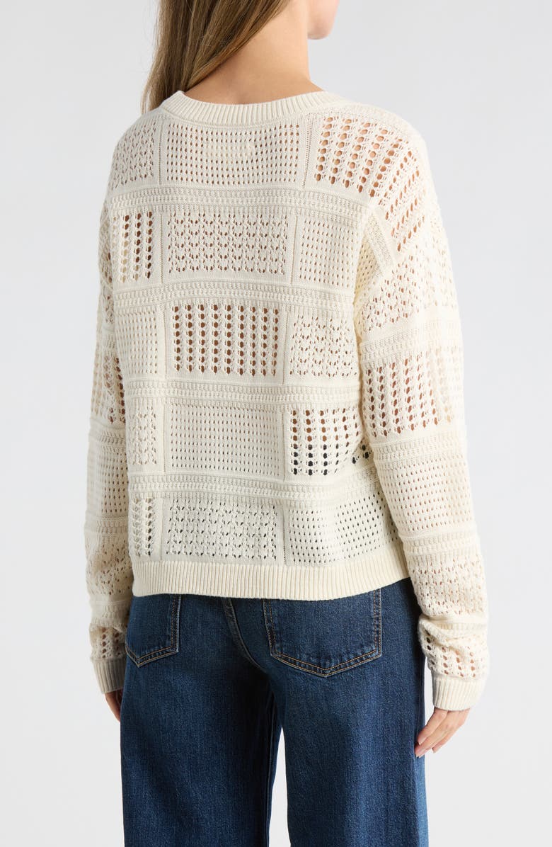 Lucky Brand Long Sleeve Pointelle Crewneck Sweater, Alternate, color, Gardenia