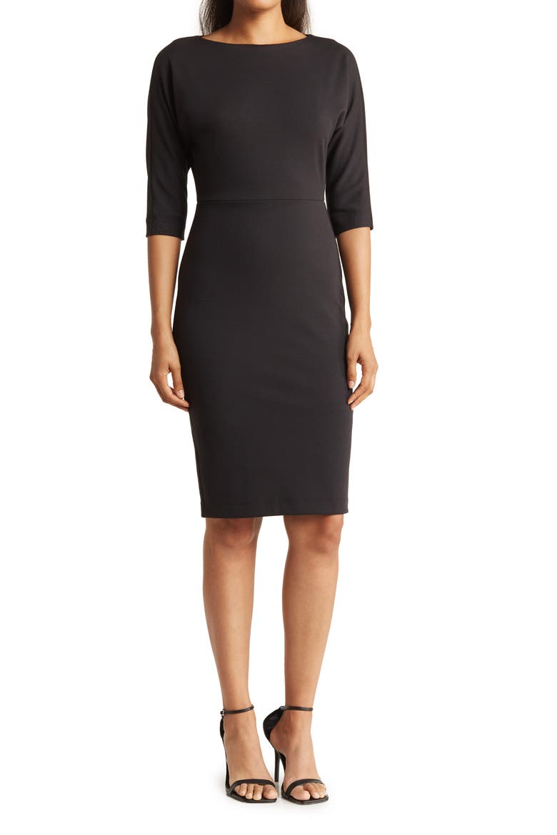 Bateau Neck 3/4 Sleeve Sheath Dress, Main, color, BLACK