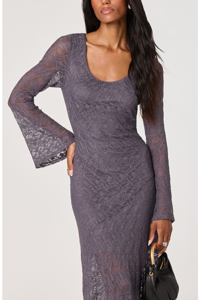 Long Sleeve Lace A-Line Maxi Dress, Alternate, color, MIDNIGHT CHARCOAL