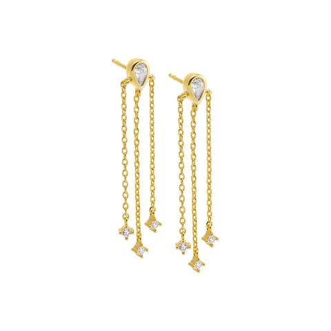 CZ Fringe Drop Stud Earring