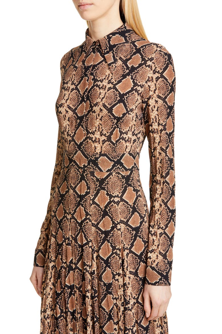 Belted Long Sleeve Crushed Georgette Shirtdress, Alternate, color, SUNTAN/ BLACK