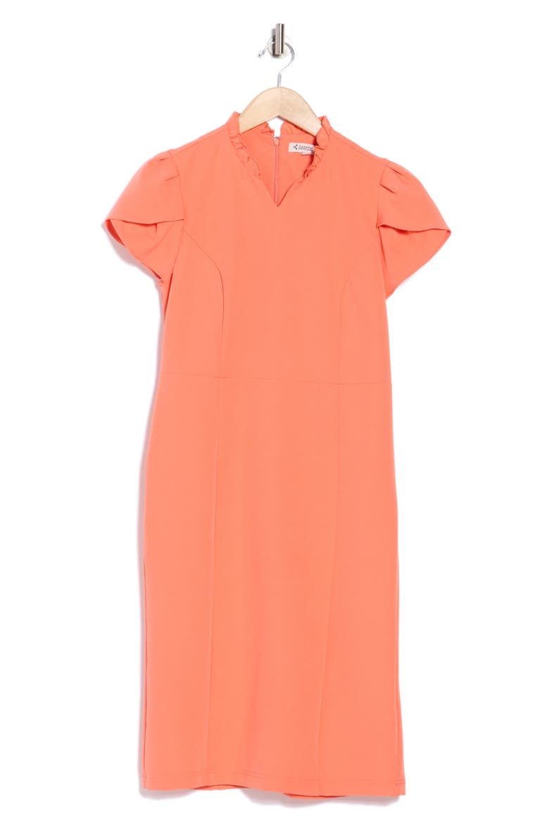Ruffle Neck Shift Dress, Alternate, color, VIVID CORAL
