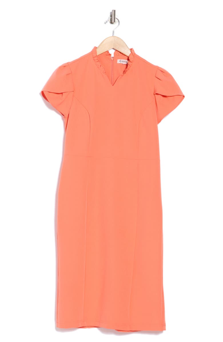 Nanette Lepore Ruffle Neck Shift Dress, Alternate, color, Vivid Coral