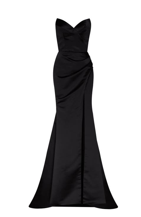 Black Strapless Evening Gown With Thigh Slit