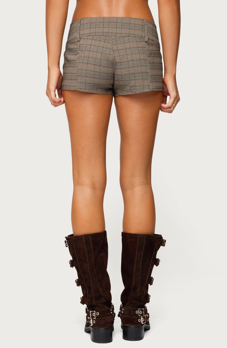EDIKTED Ayvey Plaid Low Rise Shorts, Alternate, color, Brown