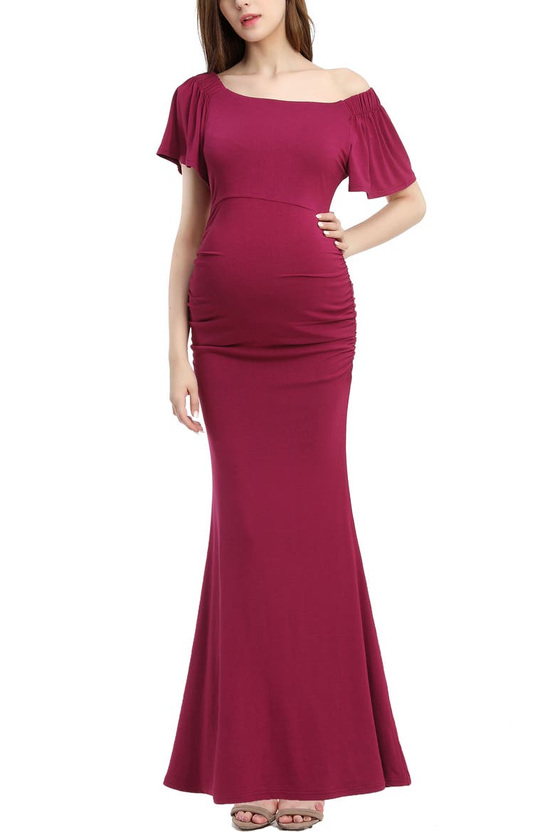 Abigail Off the Shoulder Maternity Maxi Dress, Alternate, color, Berry