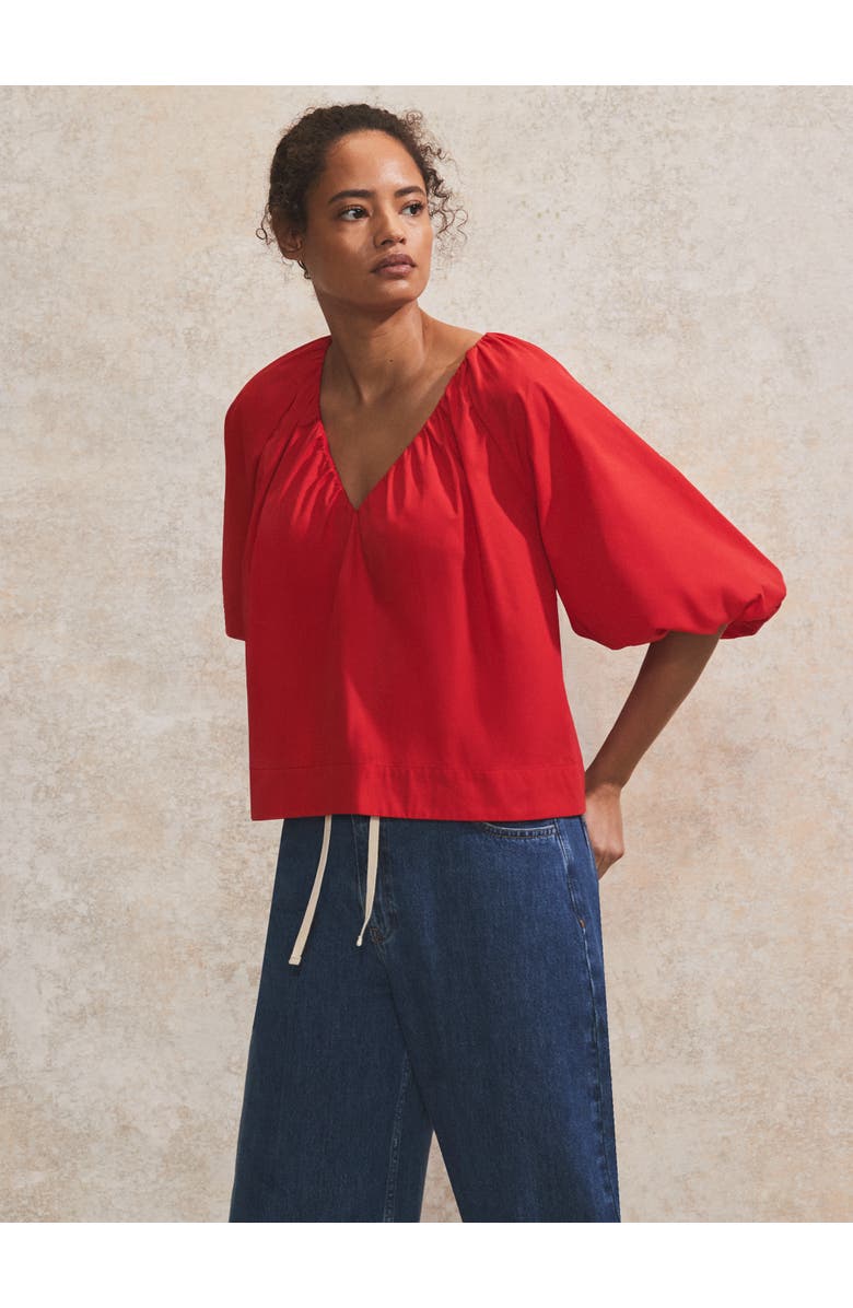 Ro&Zo Puff Sleeve V-Neck Top, Alternate, color, Red