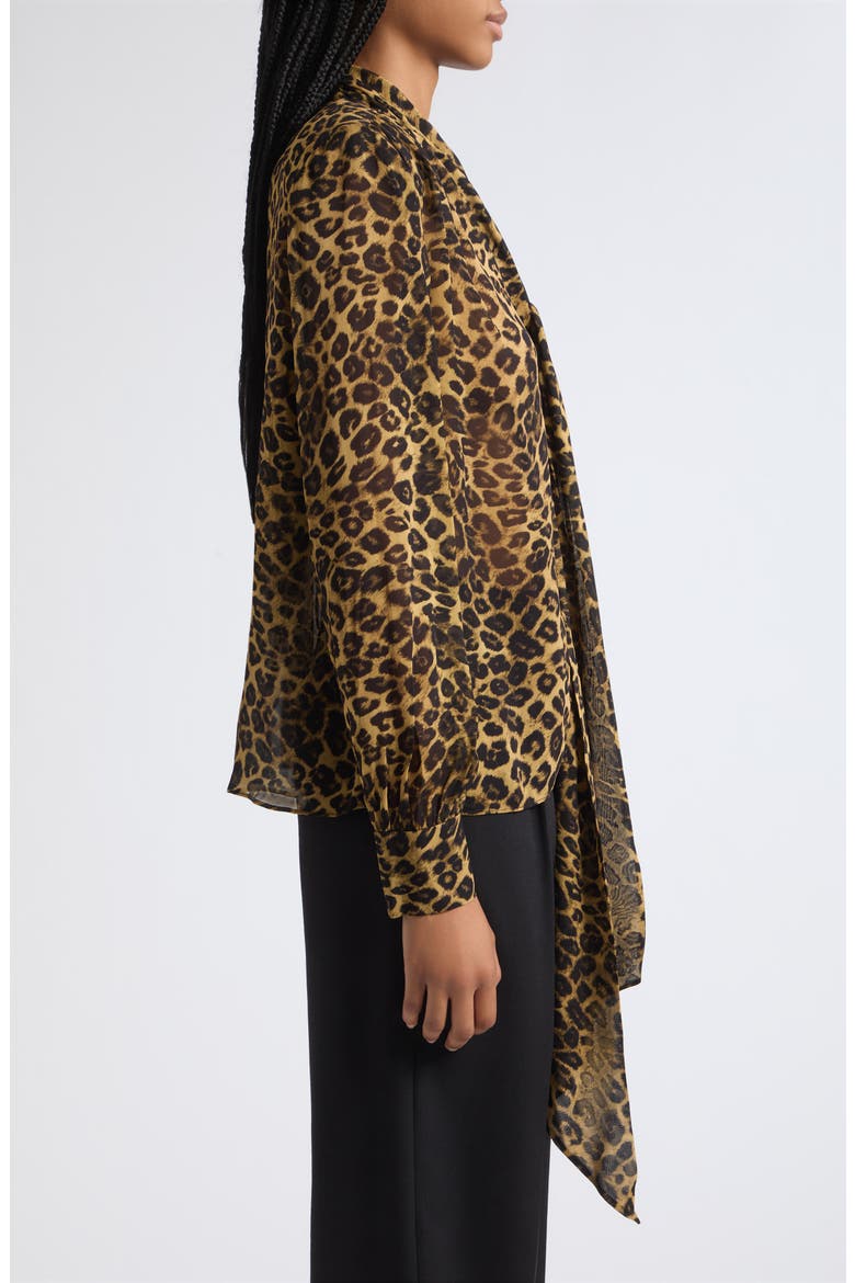 Kaila Tie Neck Chiffon Top, Alternate, color, LEOPARD