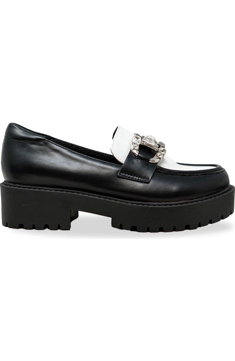 CHASE AND CHLOE Rhinestone Bit Platform Loafer, Alternate, color, Black/ White