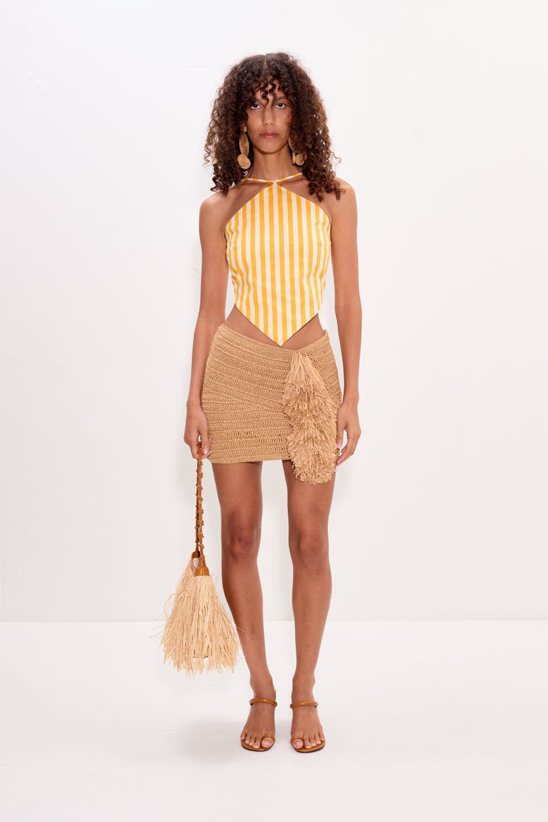 Pom Pom Crochet Mini Skirt, Alternate, color, Natural