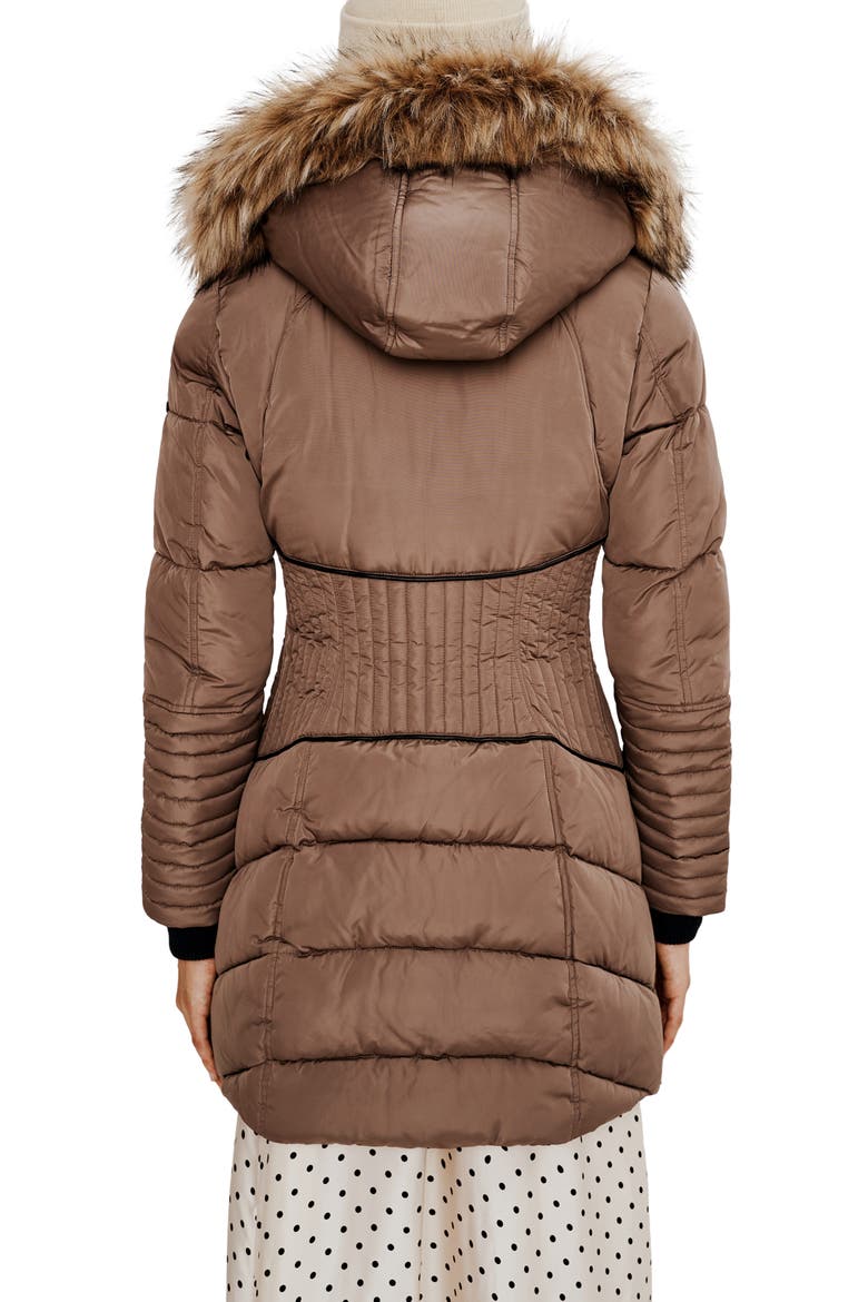 Gigi Vegan Faux Fur Trim Quilted Parka, Alternate, color, TAUPE