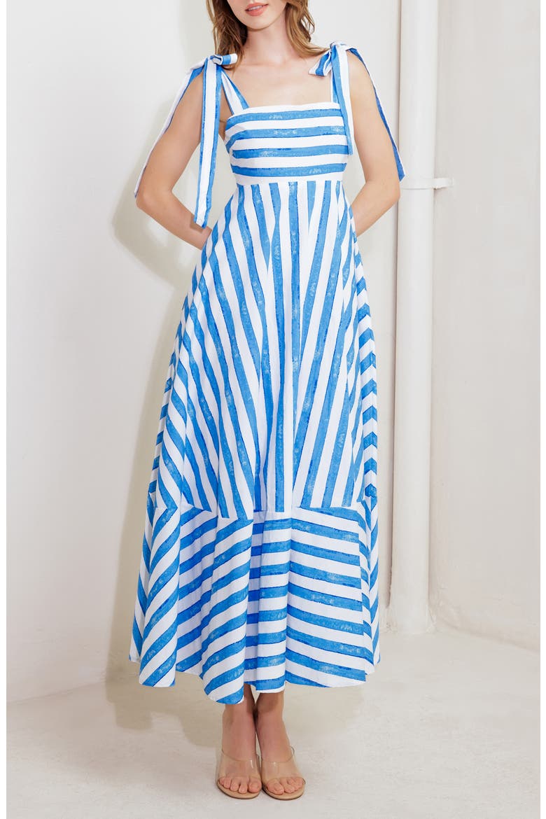 Tie Strap Maxi Dress, Alternate, color, BLUE