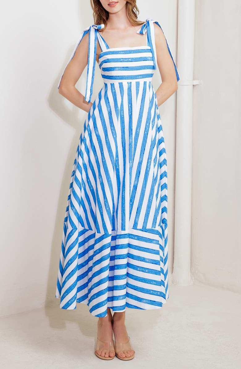 FREEMARKET Tie Strap Maxi Dress, Alternate, color, Blue