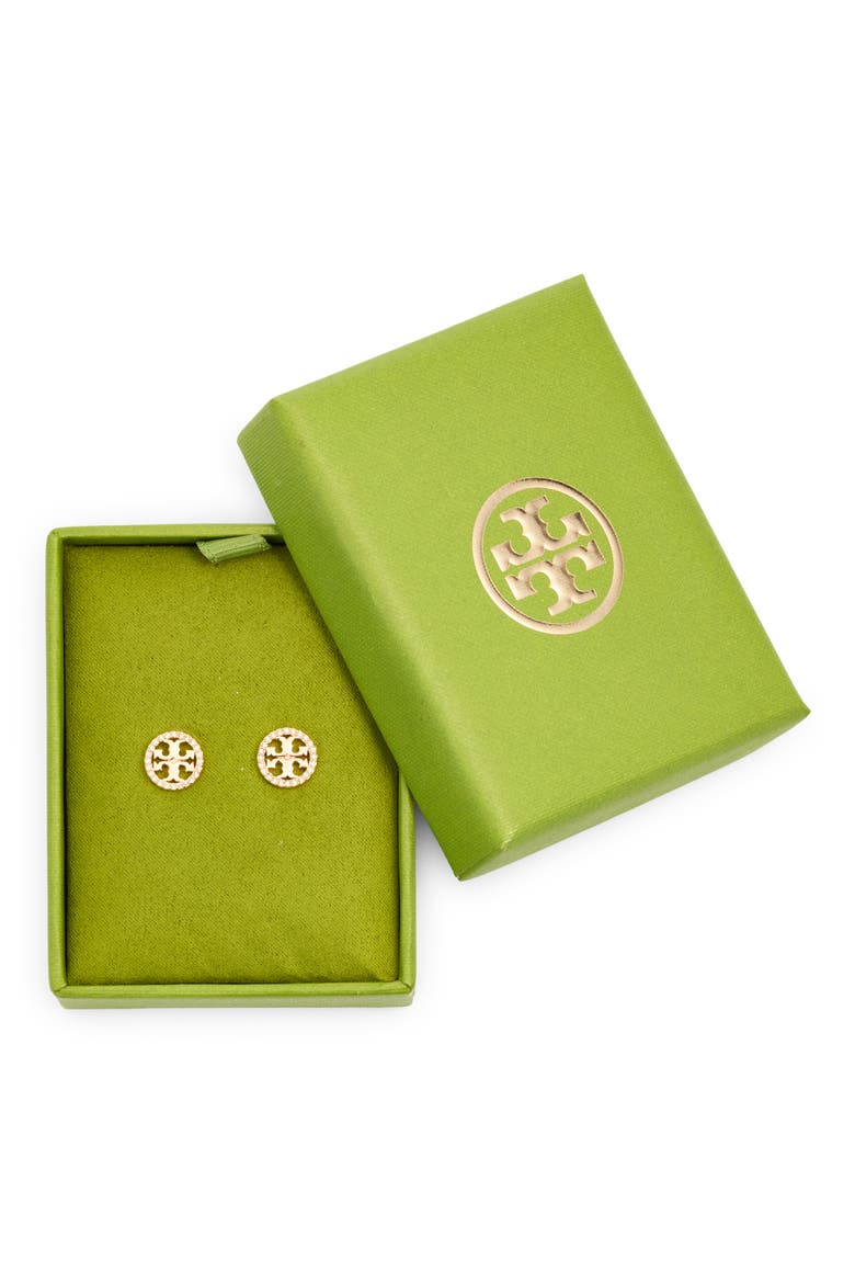 Icon Pavé Circle Stud Earrings, Main, color, TORY GOLD / CRYSTAL