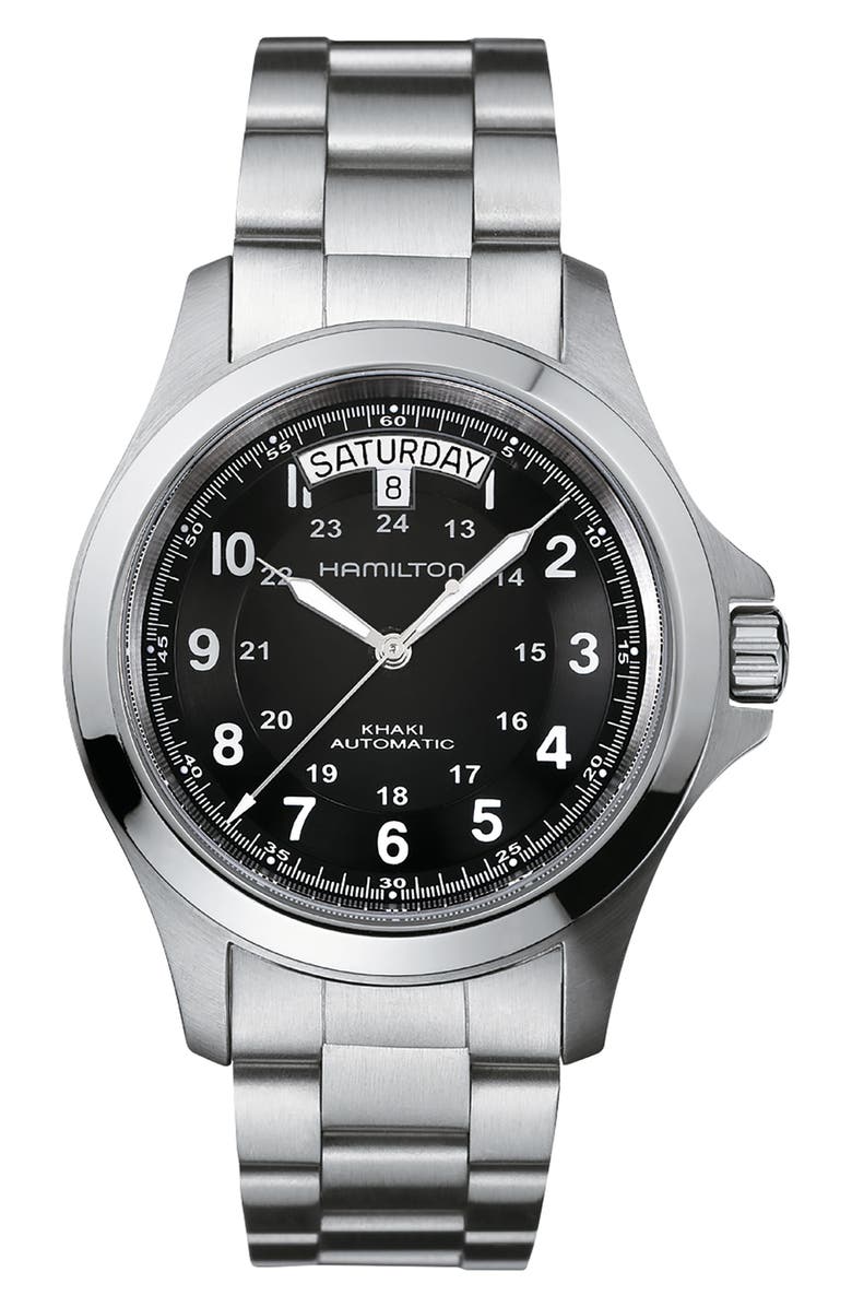 Hamilton Khaki Field Automatic Bracelet Watch, 40mm, Main, color, Black