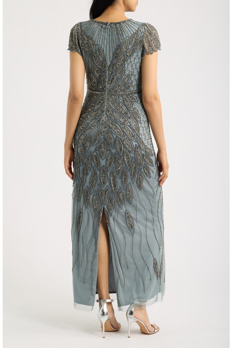Beaded Cap Sleeve Column Gown, Alternate, color, TEAL 401