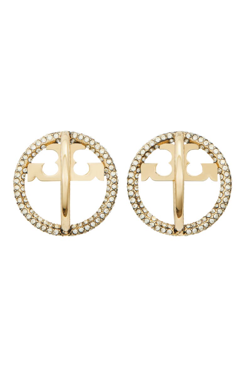 Miller Pavé Double Hoop Earrings, Alternate, color, TORY GOLD / CRYSTAL