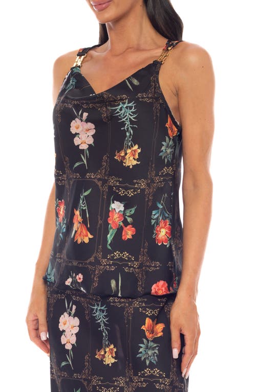 Tash And Sophie Floral Hardware Satin Top In Multi