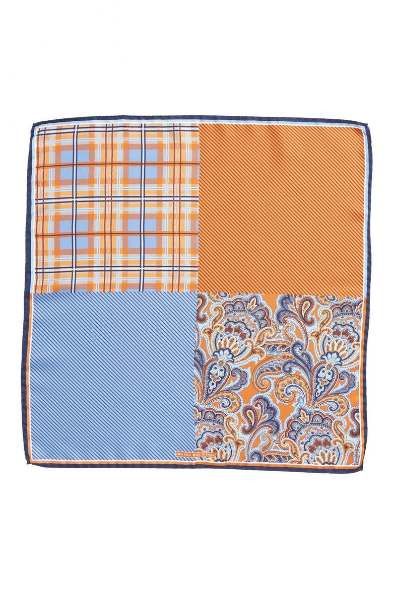Men's Shop 'Three Panel' Silk Pocket Square, Alternate, color, ORANGE