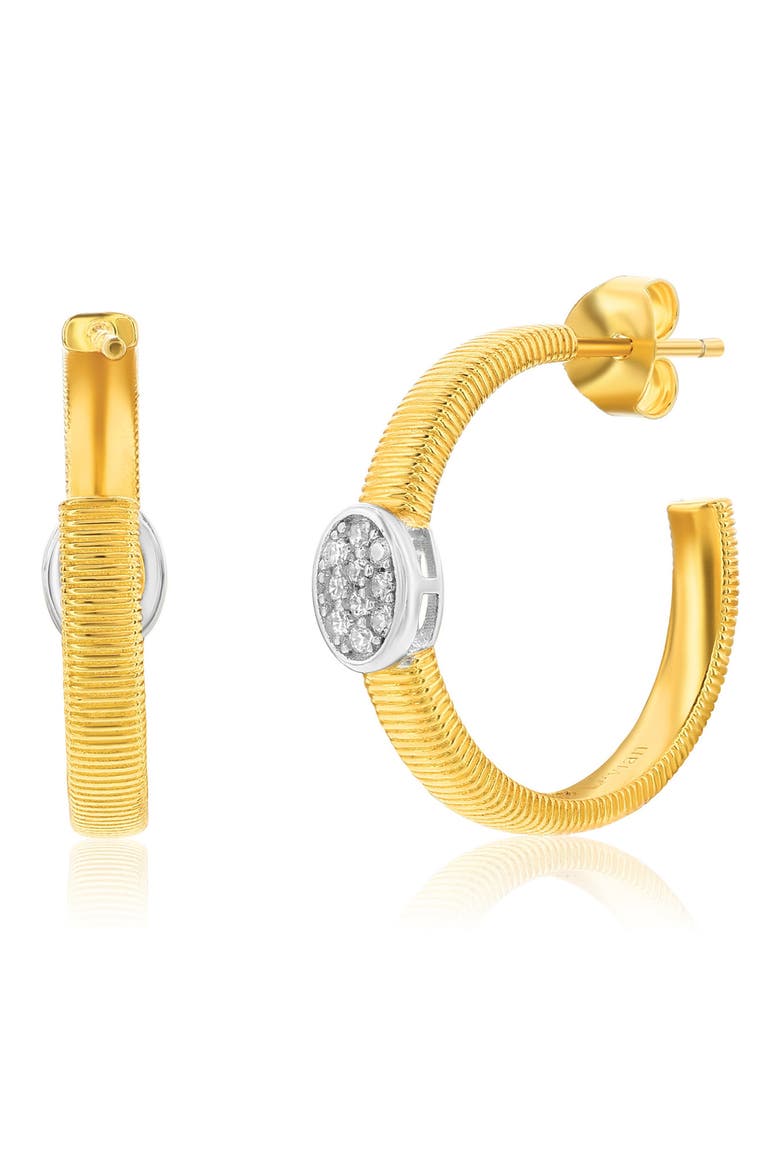 Golden Helix Pavé Cubic Zirconia Huggie Hoop Earrings, Alternate, color, YELLOW