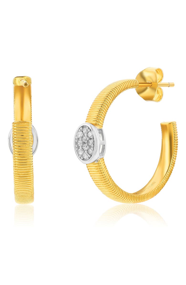 SUZY LEVIAN Golden Helix Pavé Cubic Zirconia Huggie Hoop Earrings, Alternate, color, Yellow