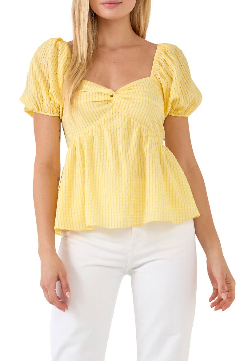 Check Puff Sleeve Top, Main, color, YELLOW