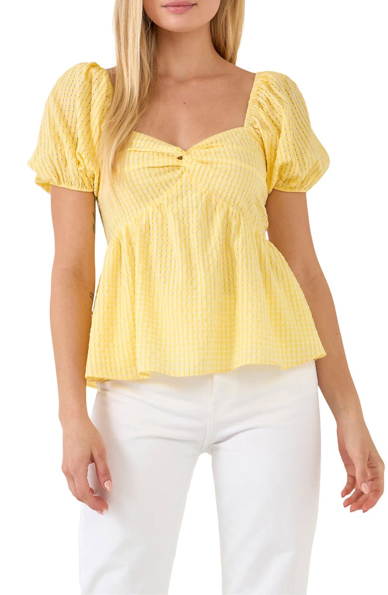 English Factory Check Puff Sleeve Top, Main, color, Yellow
