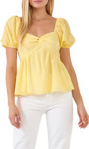 English Factory Check Puff Sleeve Top