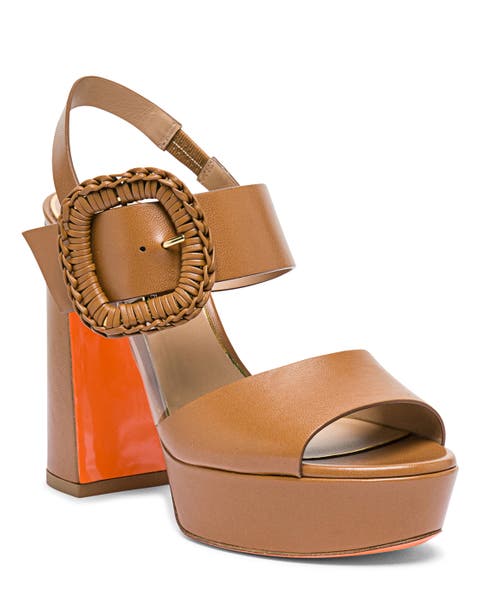 Leather High-Heel Sandal with Woven Buckle