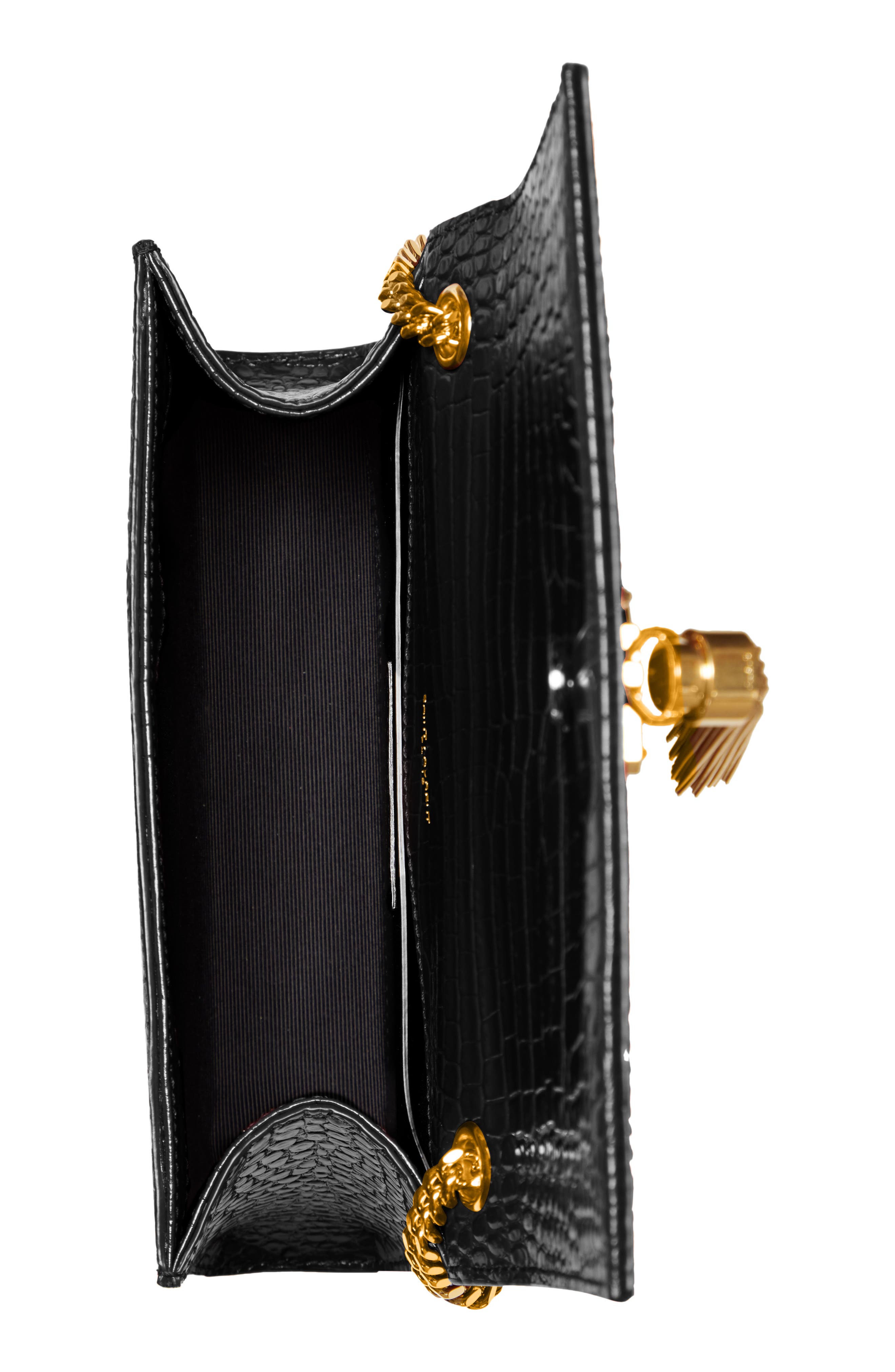 Saint Laurent Small Kate Croc Embossed Leather Shoulder Bag, Alternate, color, 