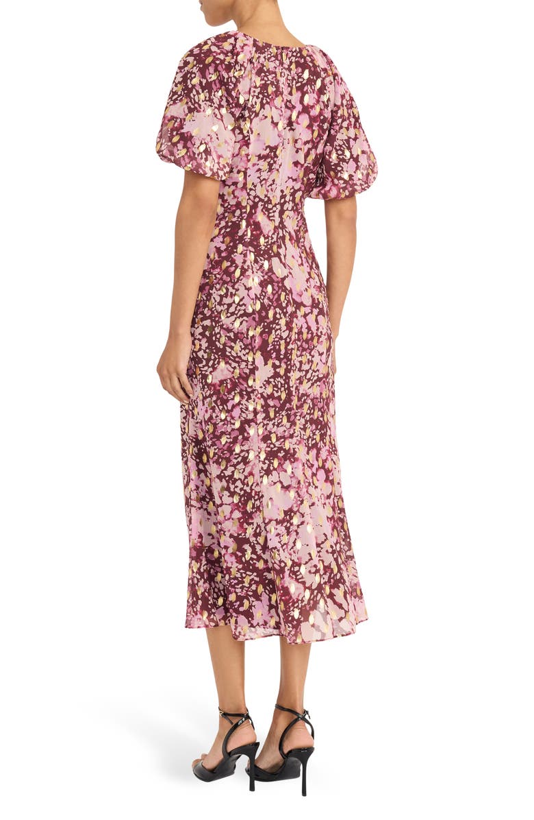 Maggy London Puff Sleeve Chiffon Midi Dress, Alternate, color, Brandy/ Peach Bud