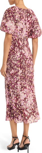 Puff Sleeve Chiffon Midi Dress