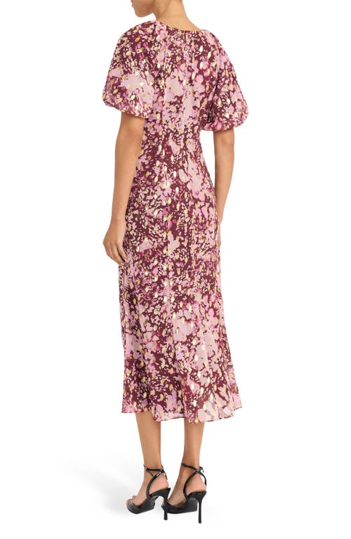 Maggy London Puff Sleeve Chiffon Midi Dress In Multi