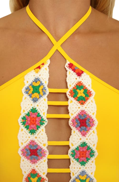 Isabella Rose Granny Squares Halter One-piece Swimsuit In Yellow
