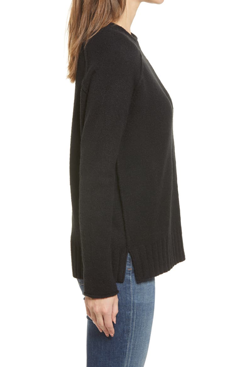 Cozy Rolled Crewneck Sweater, Alternate, color, BLACK