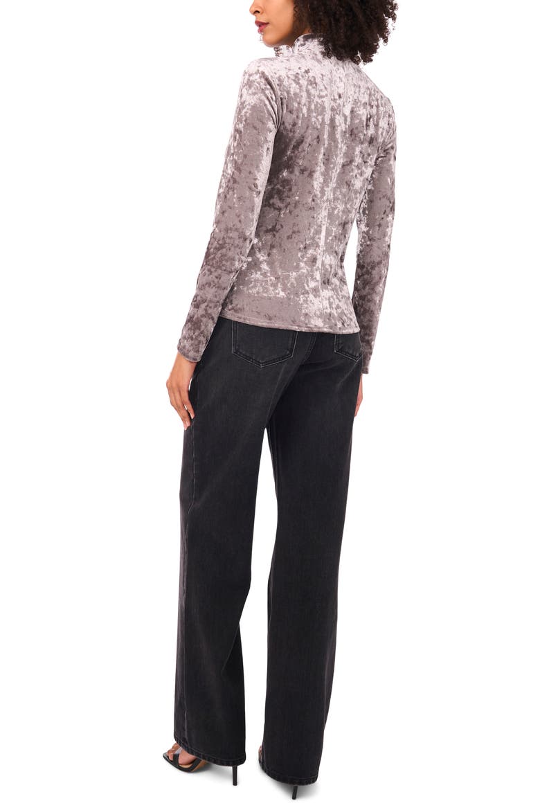 Mock Neck Long Sleeve Crushed Velvet Top, Alternate, color, PEWTER