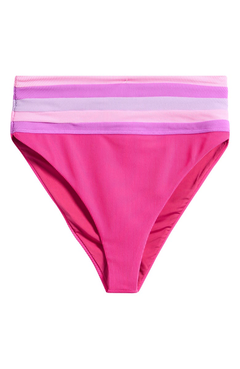 Beach Riot Millie Colorblock High Waist Bikini Bottoms, Alternate, color, Raspberry Colorblock