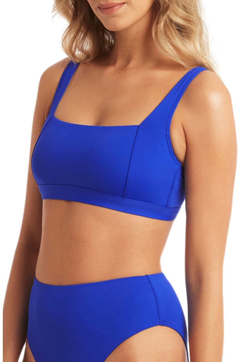 Square Neck Bralette Bikini Top, Alternate, color, COBALT