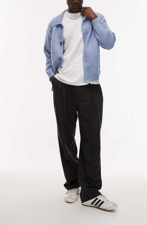 Pinstripe Wool Blend Wide Leg Pants