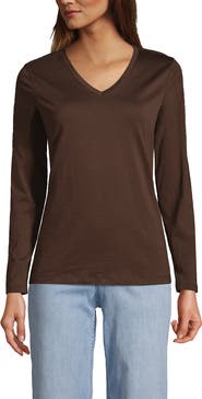 Lands' End Relaxed Supima Cotton Long Sleeve V-Neck T-Shirt