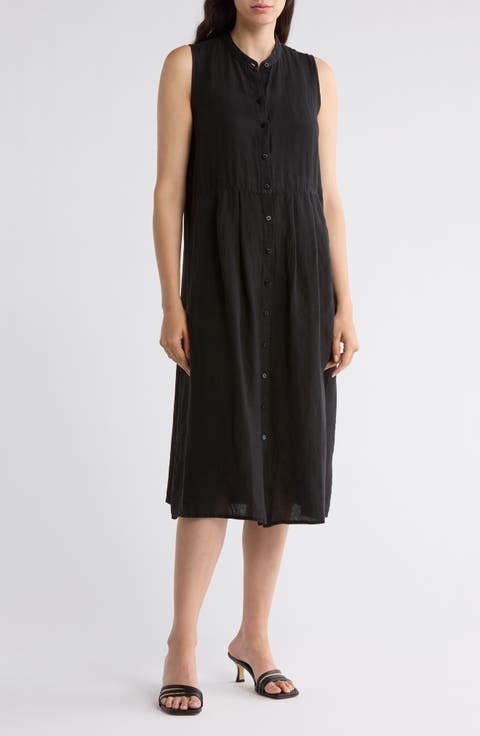 Mandarin Collar Sleeveless Organic Cotton Tiered Dress