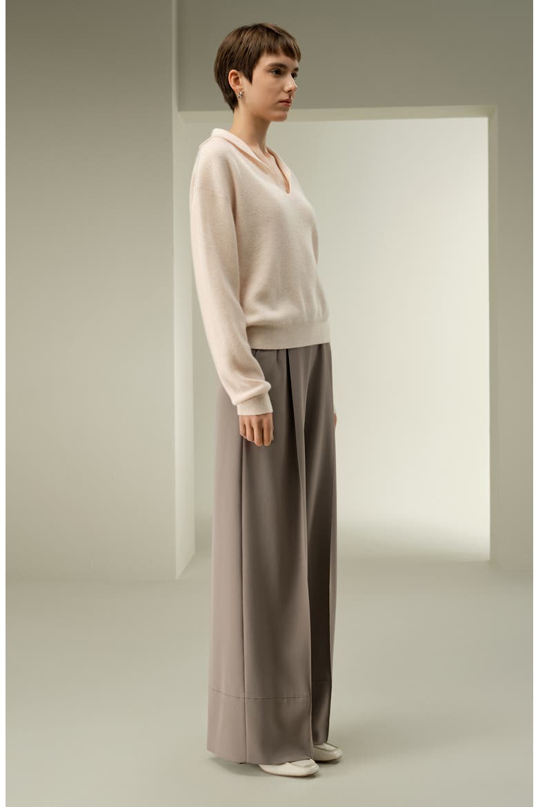 Women's Ribbed Cashmere Polo Sweater, Alternate, color, Light Taupe