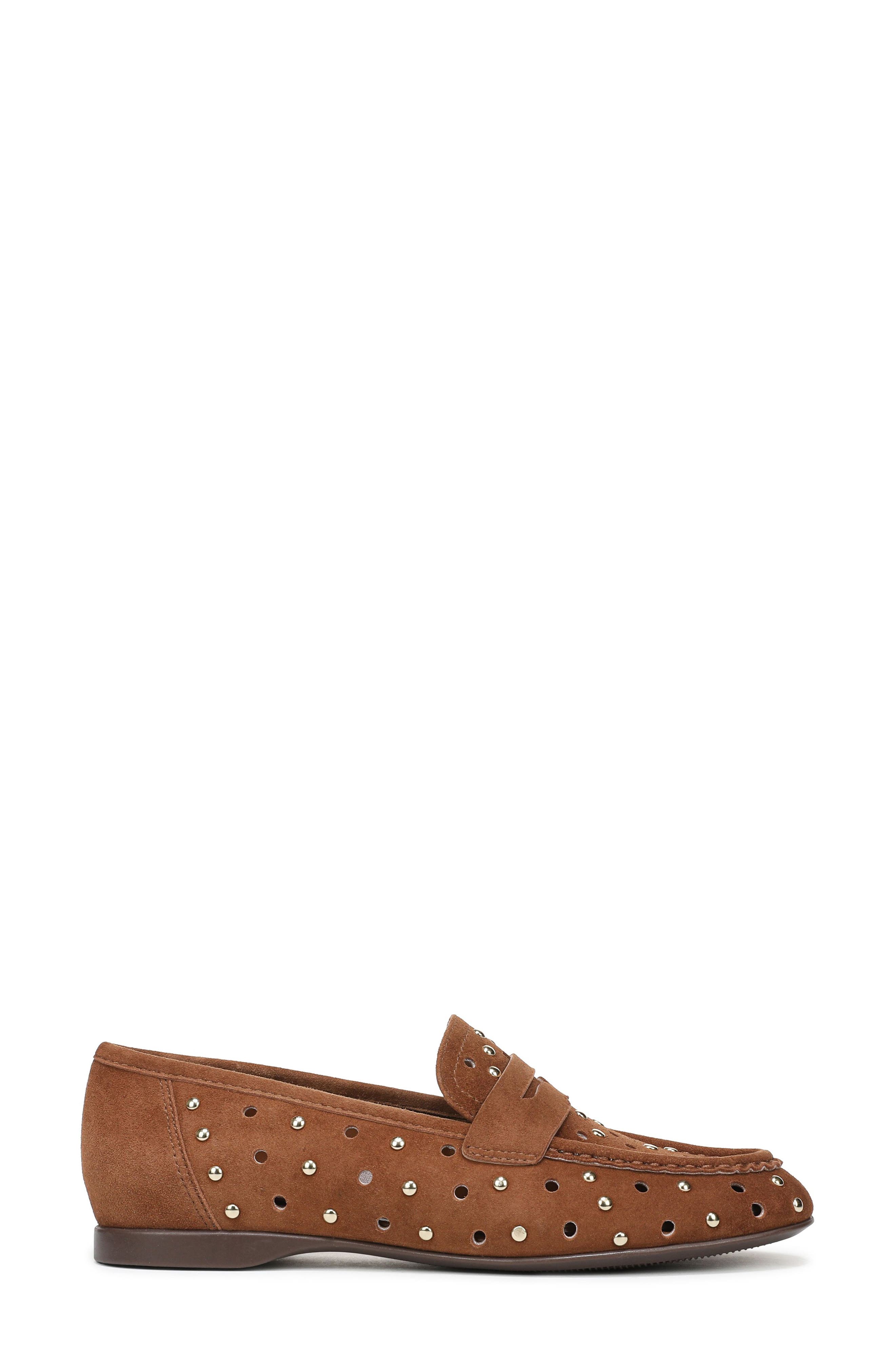 Bloom Stud Penny Loafer, Alternate, color, DARK CHESTNUT SUEDE