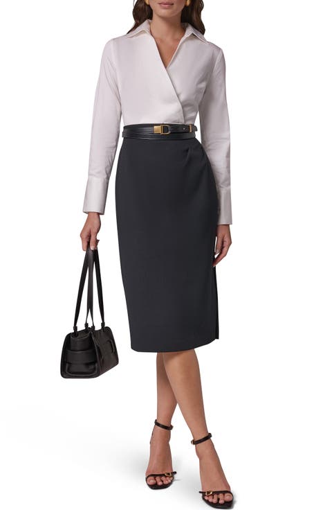 Mixed Media Long Sleeve Shirtdress