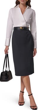 Donna Karan New York Mixed Media Long Sleeve Shirtdress
