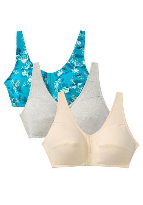 3 Pack Front Close Cotton Wireless Bra (plus)