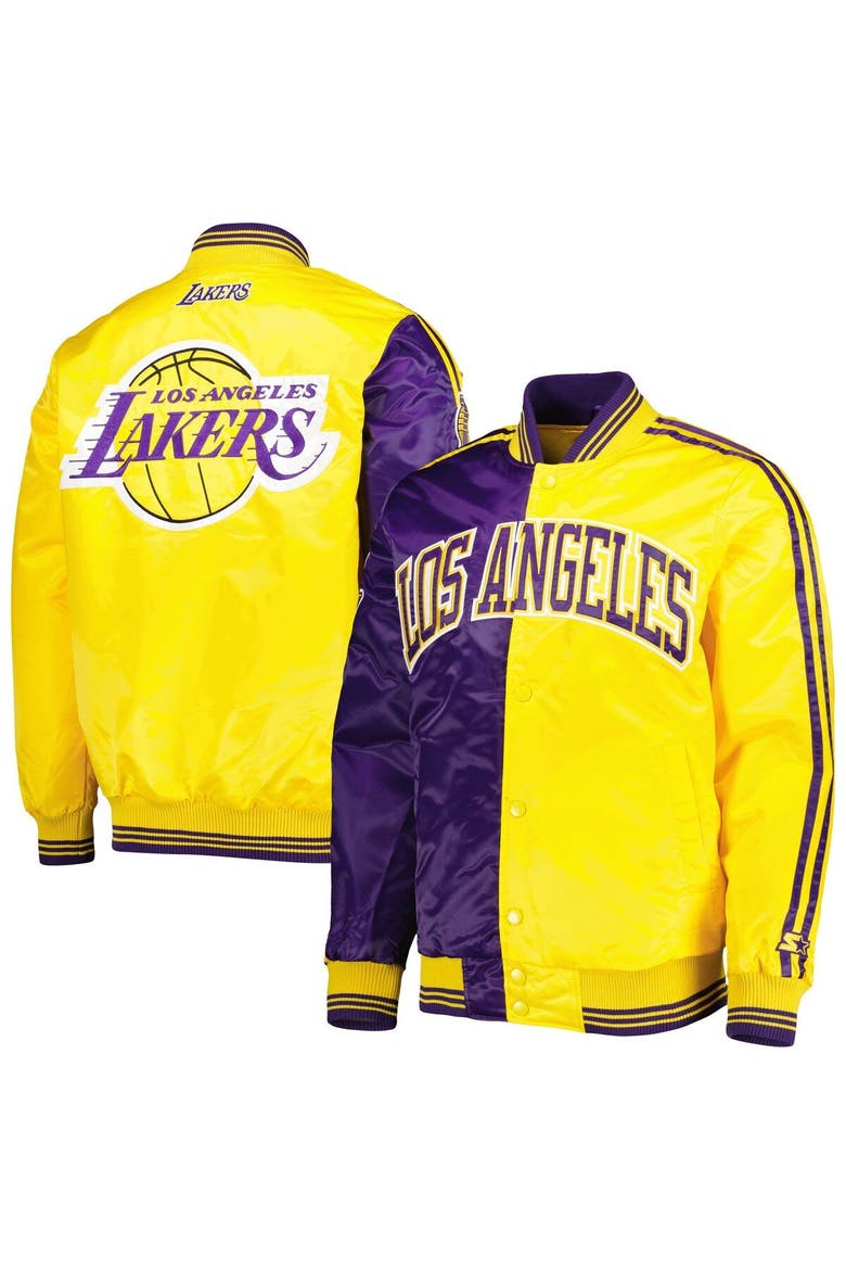 Men's Starter Purple/Gold Los Angeles Lakers Fast Break Satin Full-Snap Jacket, Main, color, Purple