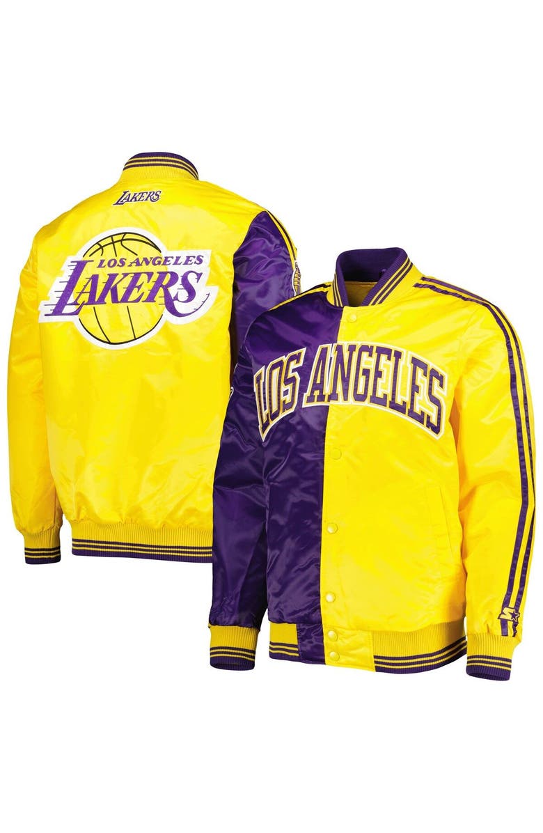 STARTER Men's Starter Purple/Gold Los Angeles Lakers Fast Break Satin Full-Snap Jacket, Main, color, Purple